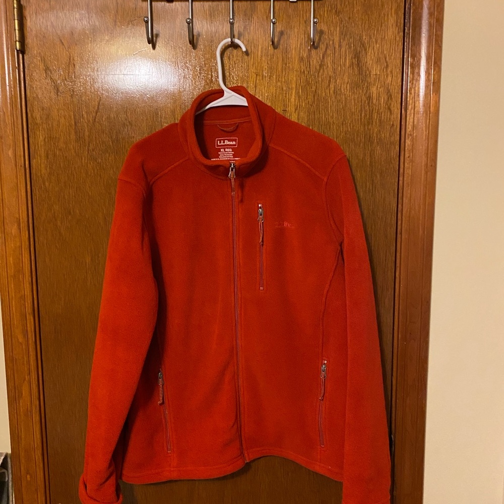 LL BEAN ZIP UP FLEECE, orange/red color